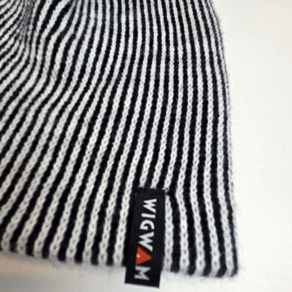 Wigwam Beanie Hat Black White Striped Knit Winter Skull Cap